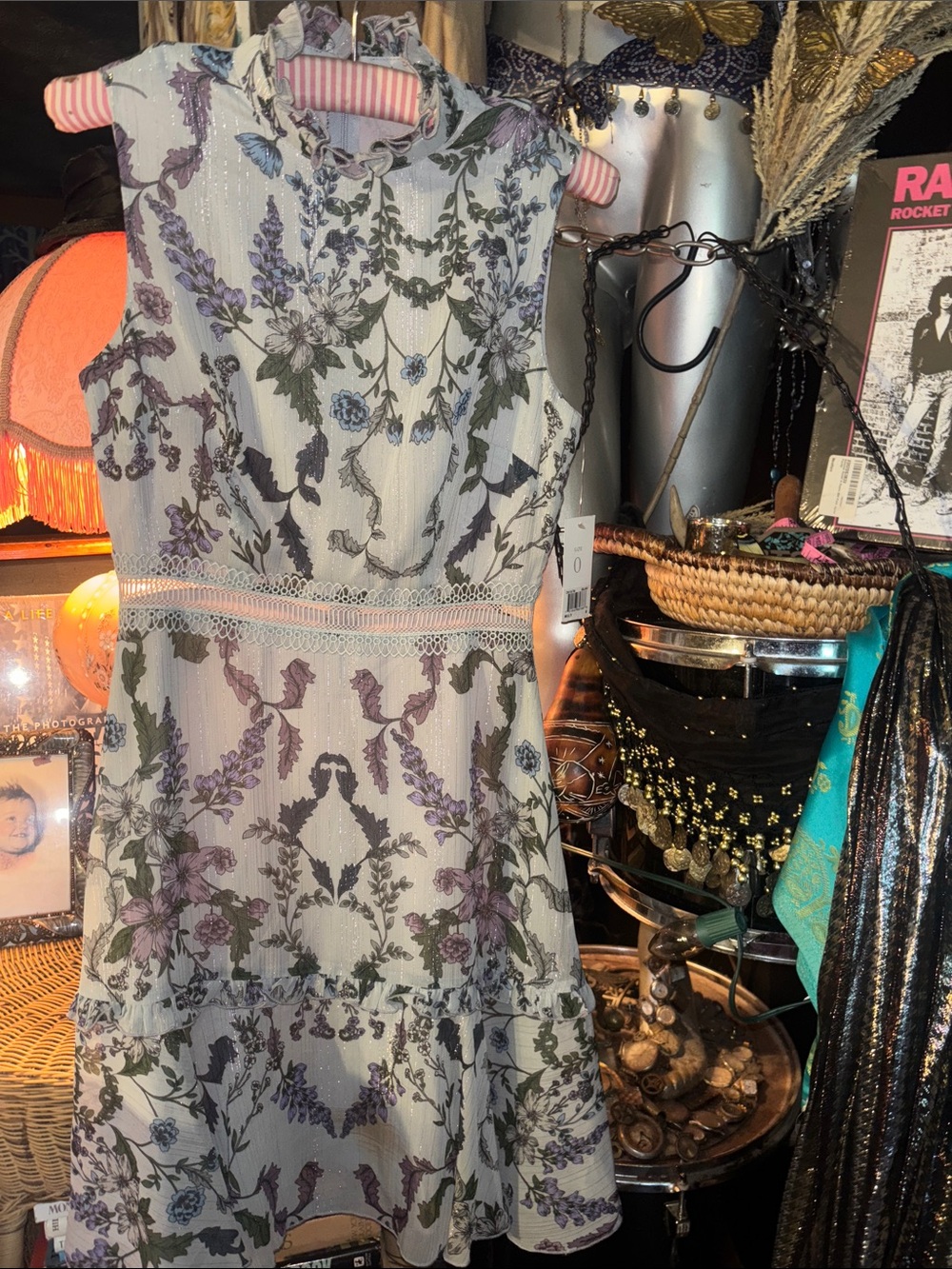 Donna Morgan Light Blue Floral Lace-Trim Mini Dress